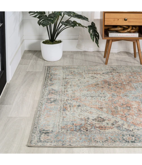 Armae Distressed Medallion Chenille Machine-Washable Terra/Blue 5 ft. x 8 ft. Area Rug