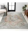 Armae Distressed Medallion Chenille Machine-Washable Terra/Blue 5 ft. x 8 ft. Area Rug