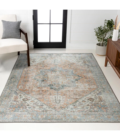Armae Distressed Medallion Chenille Machine-Washable Terra/Blue 5 ft. x 8 ft. Area Rug