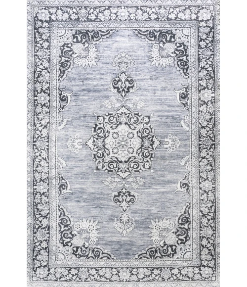 Bausch Bohemian Distressed Chenille Machine-Washable Gray/White 5 ft. x 8 ft. Area Rug