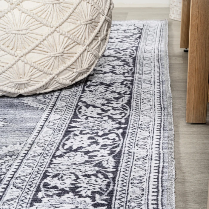 Bausch Bohemian Distressed Chenille Machine-Washable Gray/White 4 ft. x 6 ft. Area Rug