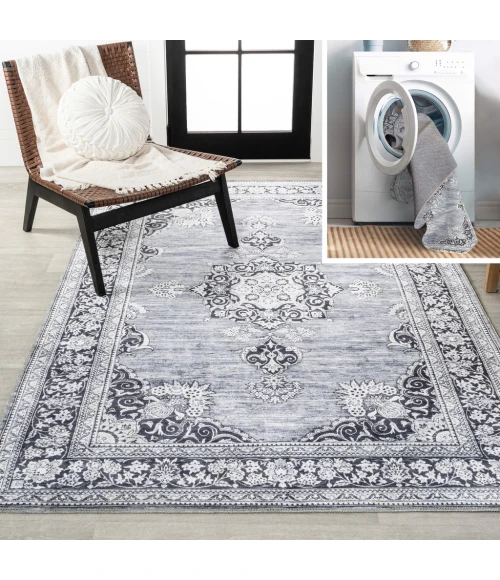 Bausch Bohemian Distressed Chenille Machine-Washable Gray/White 5 ft. x 8 ft. Area Rug