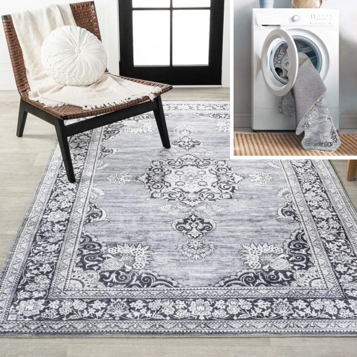 Bausch Bohemian Distressed Chenille Machine-Washable Gray/White 4 ft. x 6 ft. Area Rug
