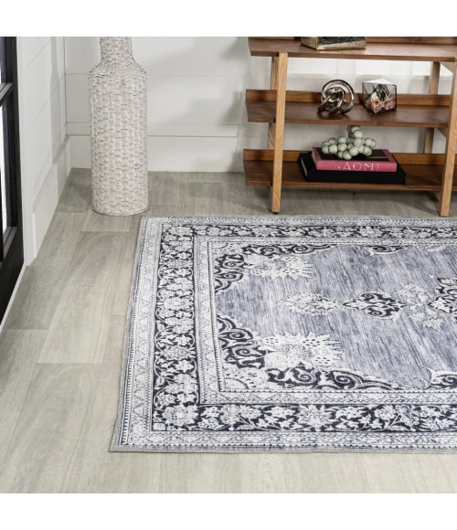 Bausch Bohemian Distressed Chenille Machine-Washable Gray/White 5 ft. x 8 ft. Area Rug