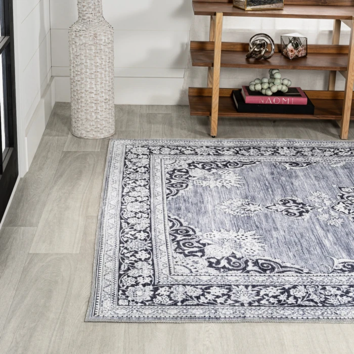 Bausch Bohemian Distressed Chenille Machine-Washable Gray/White 4 ft. x 6 ft. Area Rug