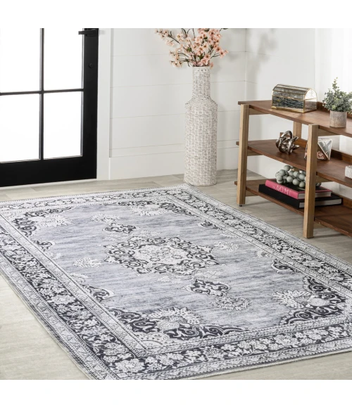 Bausch Bohemian Distressed Chenille Machine-Washable Gray/White 5 ft. x 8 ft. Area Rug