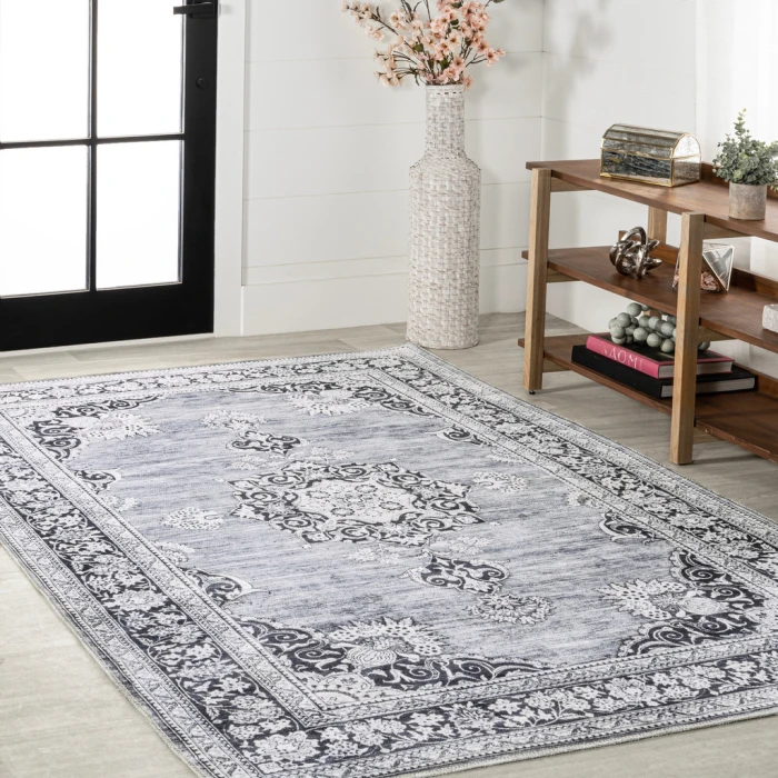 Bausch Bohemian Distressed Chenille Machine-Washable Gray/White 4 ft. x 6 ft. Area Rug