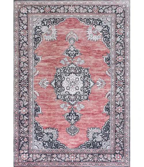 Bausch Bohemian Distressed Chenille Machine-Washable Dark Pink/Black/White 3 ft. x 5 ft. Area Rug