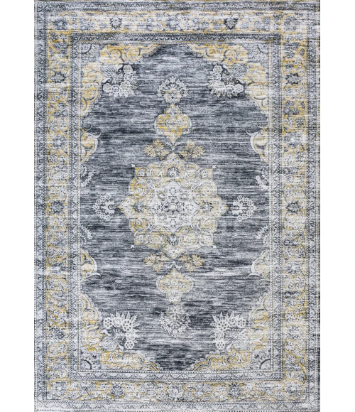 Bausch Bohemian Distressed Chenille Machine-Washable Dark Gray/Yellow 5 ft. x 8 ft. Area Rug