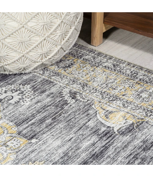 Bausch Bohemian Distressed Chenille Machine-Washable Dark Gray/Yellow 5 ft. x 8 ft. Area Rug