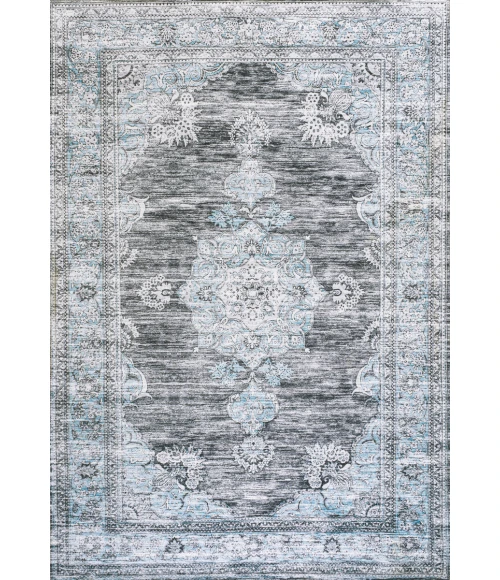 Bausch Bohemian Distressed Chenille Machine-Washable Dark Gray/Blue 8 ft. x 10 ft. Area Rug