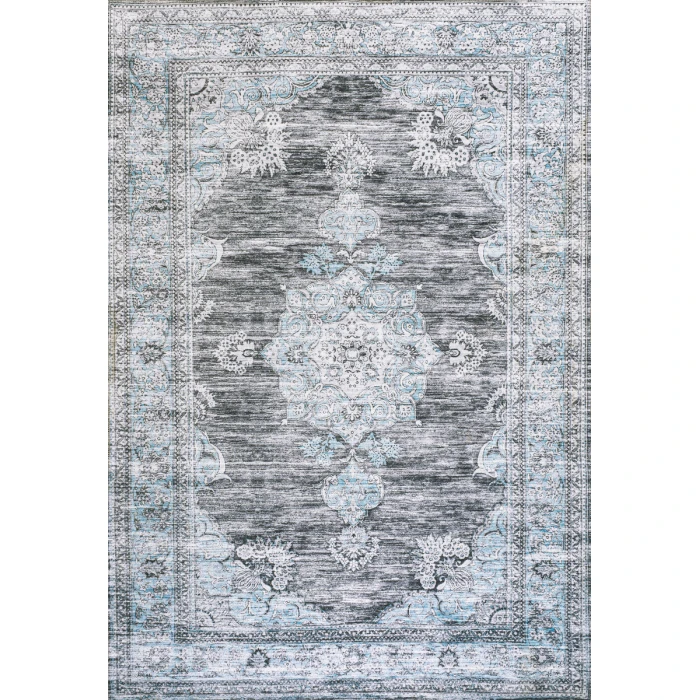 Bausch Bohemian Distressed Chenille Machine-Washable Dark Gray/Blue 5 ft. x 8 ft. Area Rug