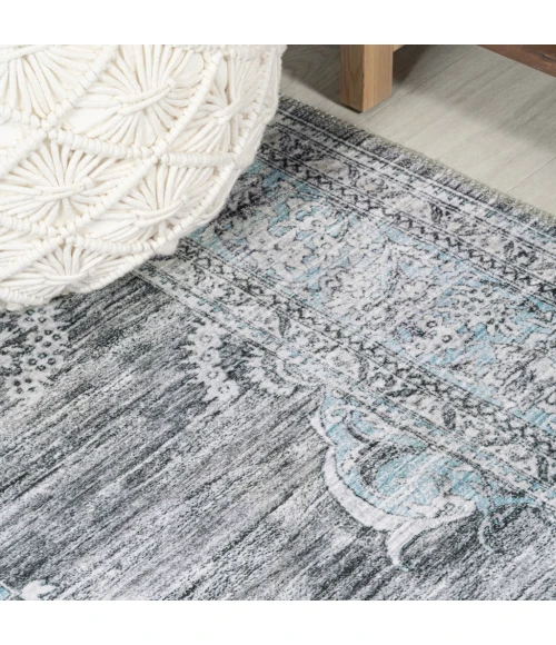 Bausch Bohemian Distressed Chenille Machine-Washable Dark Gray/Blue 8 ft. x 10 ft. Area Rug