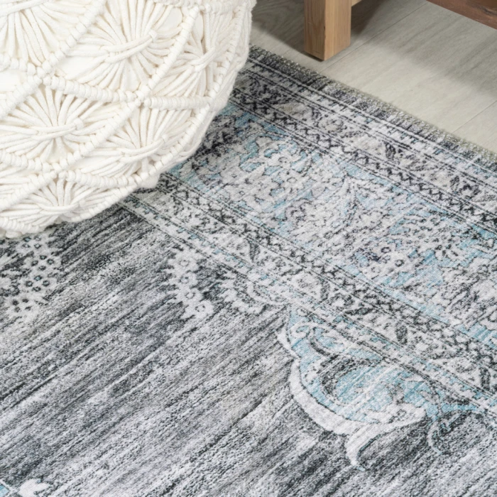 Bausch Bohemian Distressed Chenille Machine-Washable Dark Gray/Blue 5 ft. x 8 ft. Area Rug