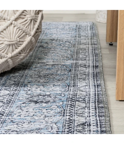 Bausch Bohemian Distressed Chenille Machine-Washable Dark Gray/Blue 8 ft. x 10 ft. Area Rug