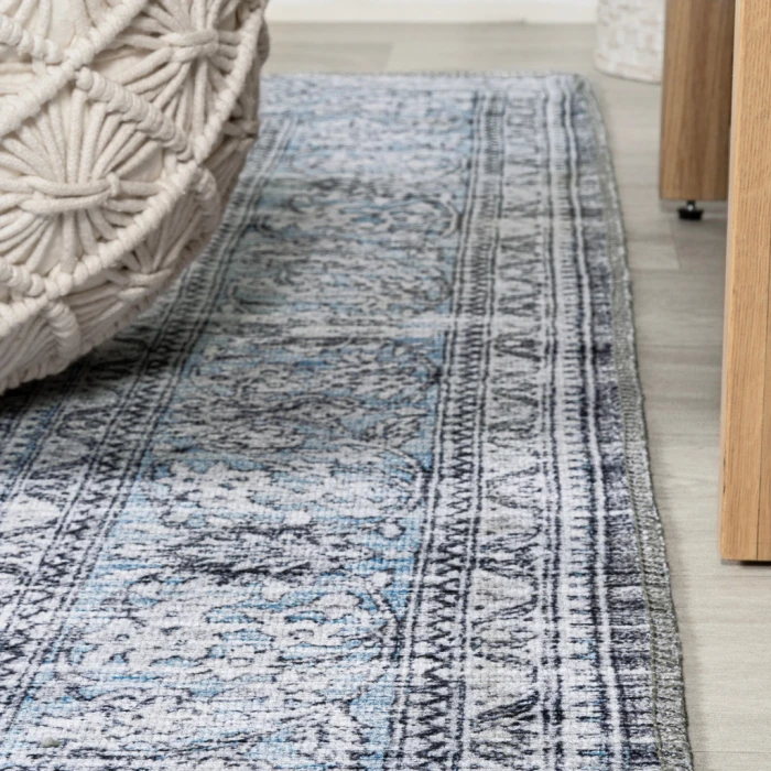 Bausch Bohemian Distressed Chenille Machine-Washable Dark Gray/Blue 5 ft. x 8 ft. Area Rug