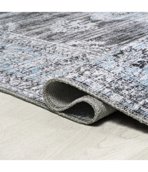 Bausch Bohemian Distressed Chenille Machine-Washable Dark Gray/Blue 8 ft. x 10 ft. Area Rug