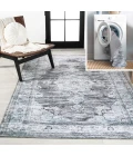 Bausch Bohemian Distressed Chenille Machine-Washable Dark Gray/Blue 8 ft. x 10 ft. Area Rug