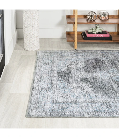 Bausch Bohemian Distressed Chenille Machine-Washable Dark Gray/Blue 8 ft. x 10 ft. Area Rug