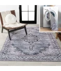 Wincer Chenille Cottage Medallion Machine-Washable Navy/Gray/Black 8 ft. x 10 ft. Area Rug
