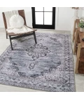Wincer Chenille Cottage Medallion Machine-Washable Navy/Gray/Black 8 ft. x 10 ft. Area Rug