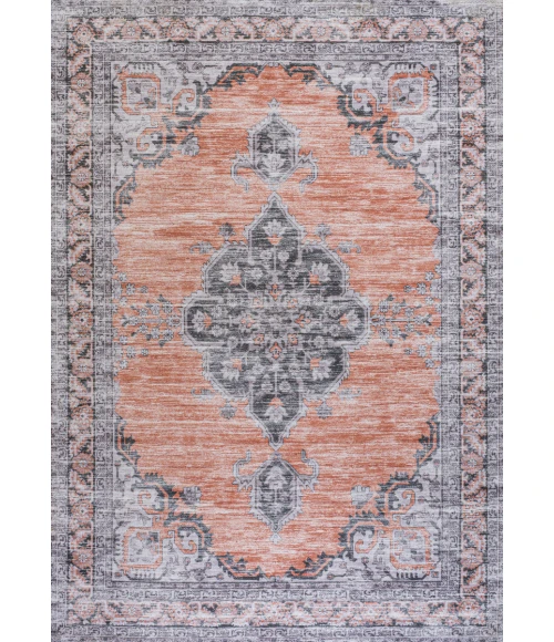 Wincer Chenille Cottage Medallion Machine-Washable Orange/Gray 5 ft. x 8 ft. Area Rug