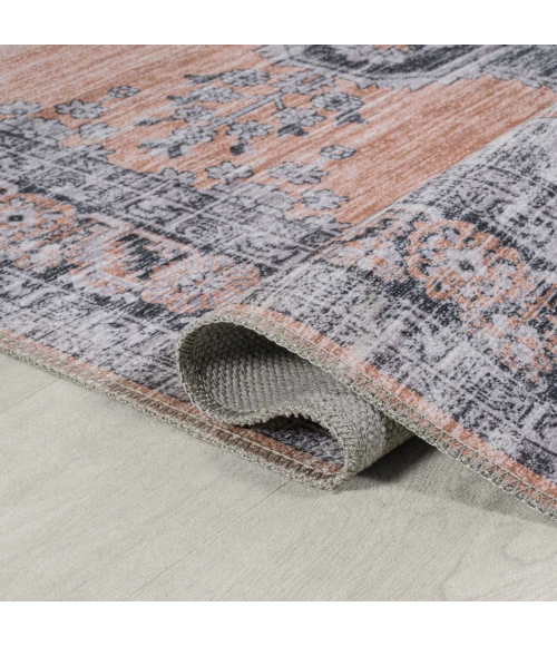 Wincer Chenille Cottage Medallion Machine-Washable Orange/Gray 5 ft. x 8 ft. Area Rug