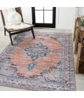 Wincer Chenille Cottage Medallion Machine-Washable Orange/Gray 5 ft. x 8 ft. Area Rug