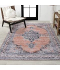 Wincer Chenille Cottage Medallion Machine-Washable Orange/Gray 5 ft. x 8 ft. Area Rug