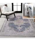 Wincer Chenille Cottage Medallion Machine-Washable Dark Gray/Yellow 8 ft. x 10 ft. Area Rug