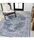 Wincer Chenille Cottage Medallion Machine-Washable Gray/Blue/White 8 ft. x 10 ft. Area Rug