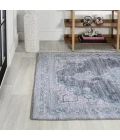 Wincer Chenille Cottage Medallion Machine-Washable Gray/Blue/White 8 ft. x 10 ft. Area Rug