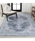 Wincer Chenille Cottage Medallion Machine-Washable Gray/Blue/White 8 ft. x 10 ft. Area Rug