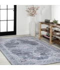 Wincer Chenille Cottage Medallion Machine-Washable Gray/Blue/White 8 ft. x 10 ft. Area Rug