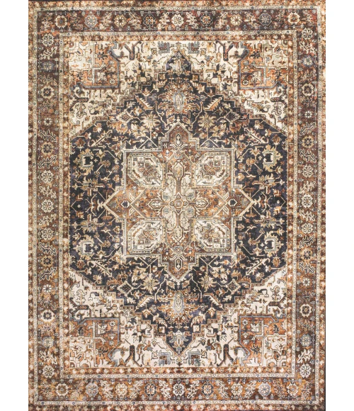 Chapell Chenille Mid-Century Medallion Machine-Washable Black/Terra 3 ft. x 5 ft. Area Rug