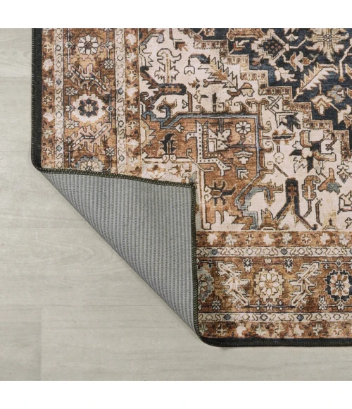 Chapell Chenille Mid-Century Medallion Machine-Washable Black/Terra 3 ft. x 5 ft. Area Rug