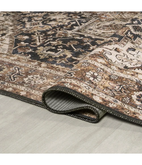 Chapell Chenille Mid-Century Medallion Machine-Washable Black/Terra 3 ft. x 5 ft. Area Rug