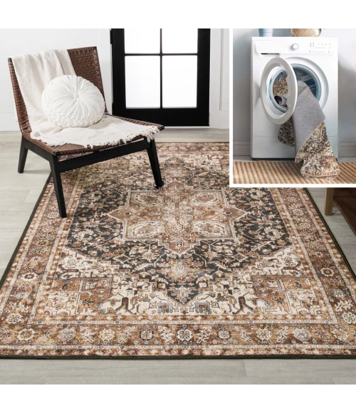 Chapell Chenille Mid-Century Medallion Machine-Washable Black/Terra 3 ft. x 5 ft. Area Rug