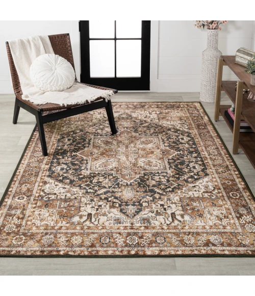 Chapell Chenille Mid-Century Medallion Machine-Washable Black/Terra 3 ft. x 5 ft. Area Rug