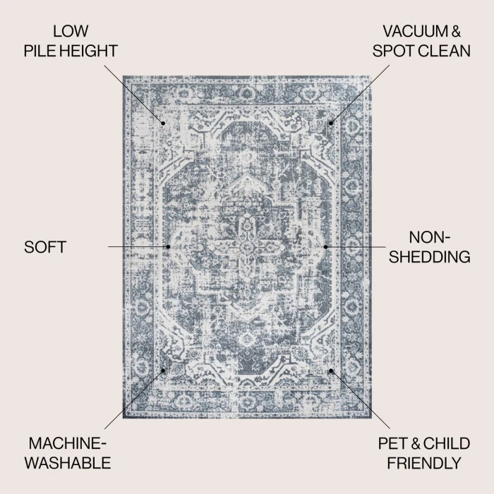 Jonathan Y WASHABLE Cream WSH316B 5ft.3in. X 7ft.7in. Rect. Rug