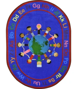 Joy Carpets Kid Essentials Multi A World of Friends 5ft.4in. x 7ft.8in. Oval Rug