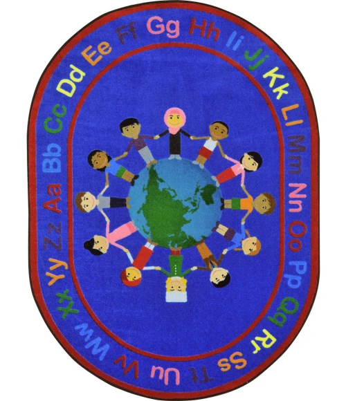 Joy Carpets Kid Essentials Multi A World of Friends 5ft.4in. x 7ft.8in. Oval Rug
