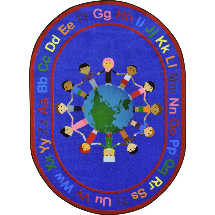 Joy Carpets Kid Essentials Multi A World of Friends 5ft.4in. x 7ft.8in. Oval Rug