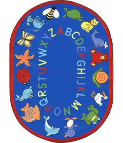 Joy Carpets Kid Essentials Blue ABC Animals 7ft.8in. x 10ft.9in. Oval Rug