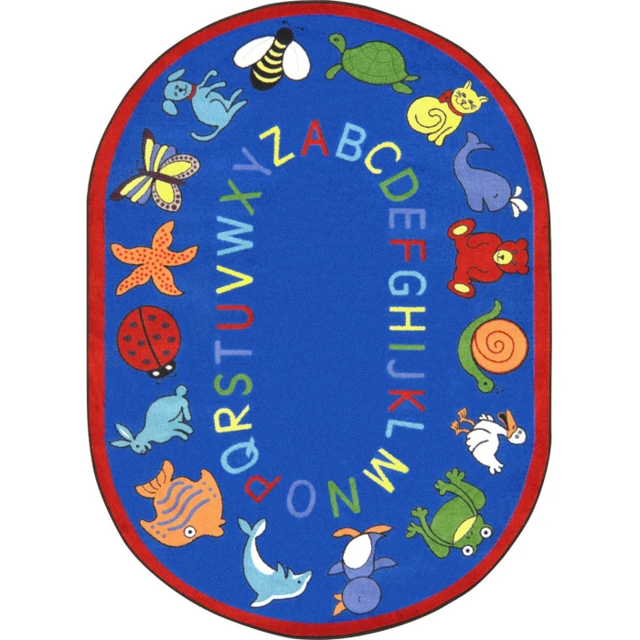 Joy Carpets Kid Essentials Blue ABC Animals 7ft.8in. x 10ft.9in. Oval Rug