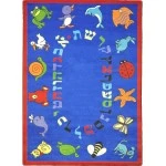 Joy Carpets Kid Essentials Blue ABC Animals (Hebrew Alphabet) 5ft.4in. x 7ft.8in. Rect. Rug
