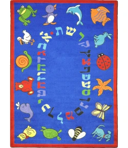 Joy Carpets Kid Essentials Blue ABC Animals (Hebrew Alphabet) 5ft.4in. x 7ft.8in. Rect. Rug