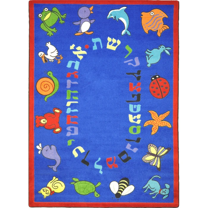 Joy Carpets Kid Essentials Blue ABC Animals (Hebrew Alphabet) 10ft.9in. x 13ft.2in. Rect. Rug