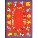 Joy Carpets Kid Essentials Red ABC Animals (Hebrew Alphabet) 10ft.9in. x 13ft.2in. Oval Rug