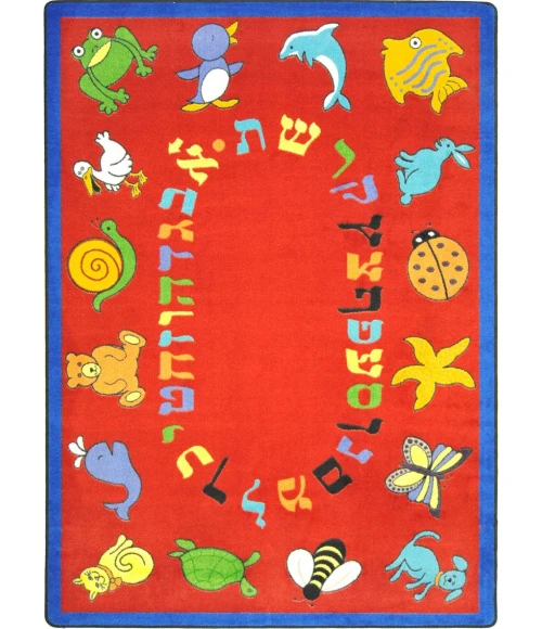 Joy Carpets Kid Essentials Red ABC Animals (Hebrew Alphabet) 5ft.4in. x 7ft.8in. Oval Rug
